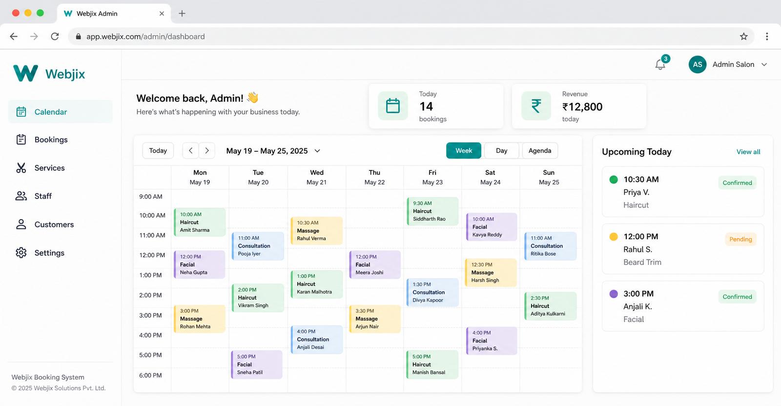 Booking webapp dashboard