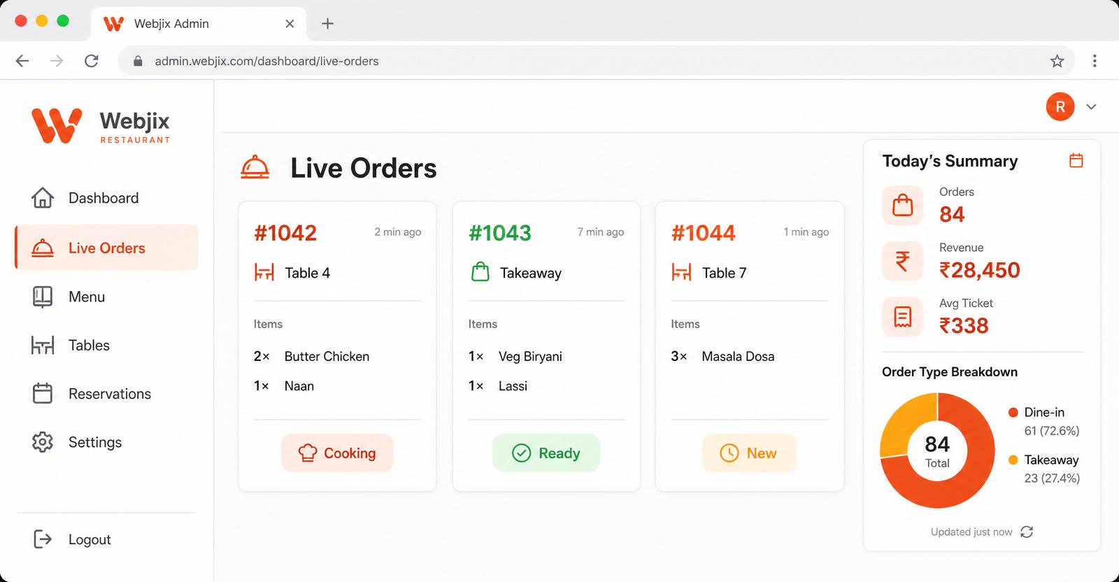Restaurant webapp dashboard